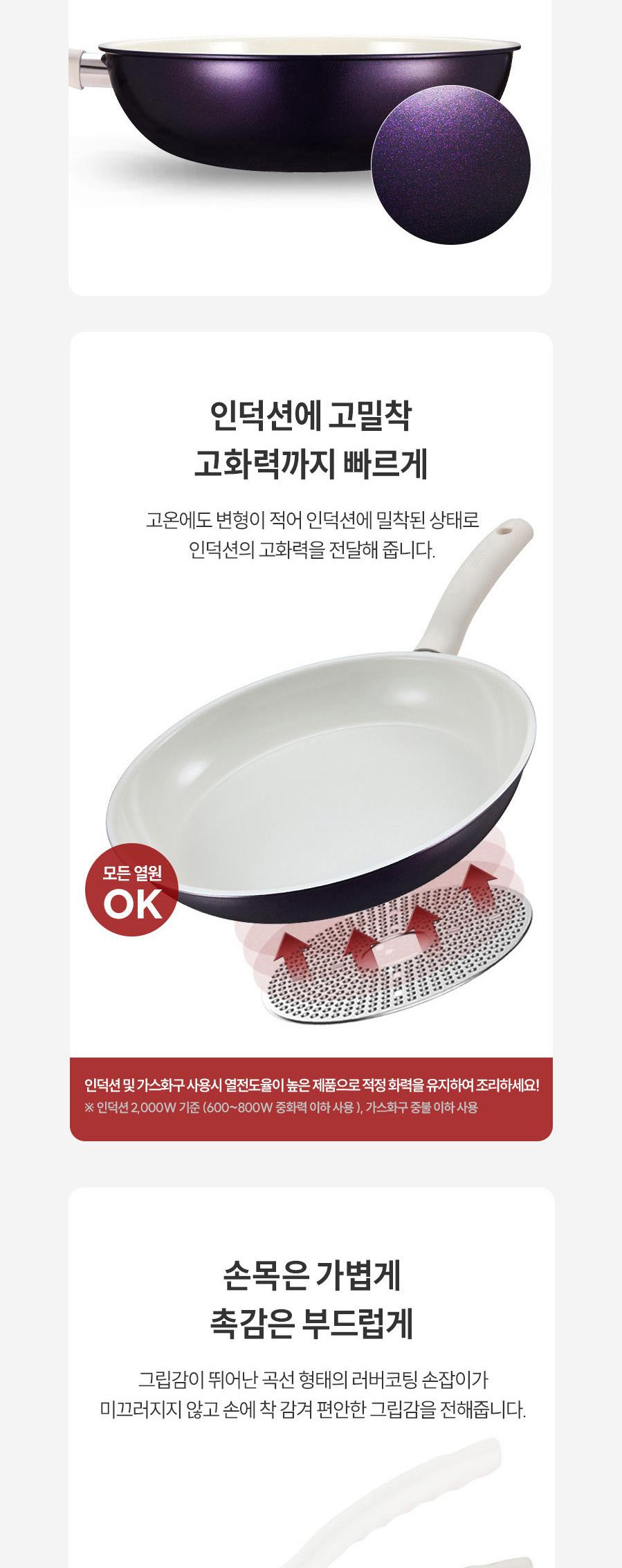 [해피콜] 사파이어 화이트 IH 프라이팬 3종B(계란말이팬+프28+궁28) 상세 이미지 5