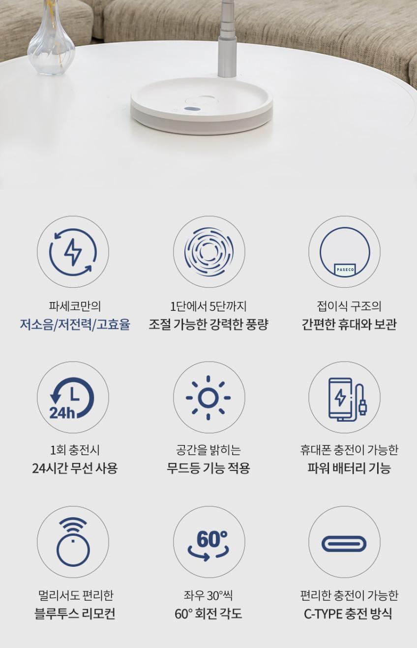 파세코 8인치 무선 캠핑 써큘레이터 PDF-MSFB1080W 상세 이미지 5
