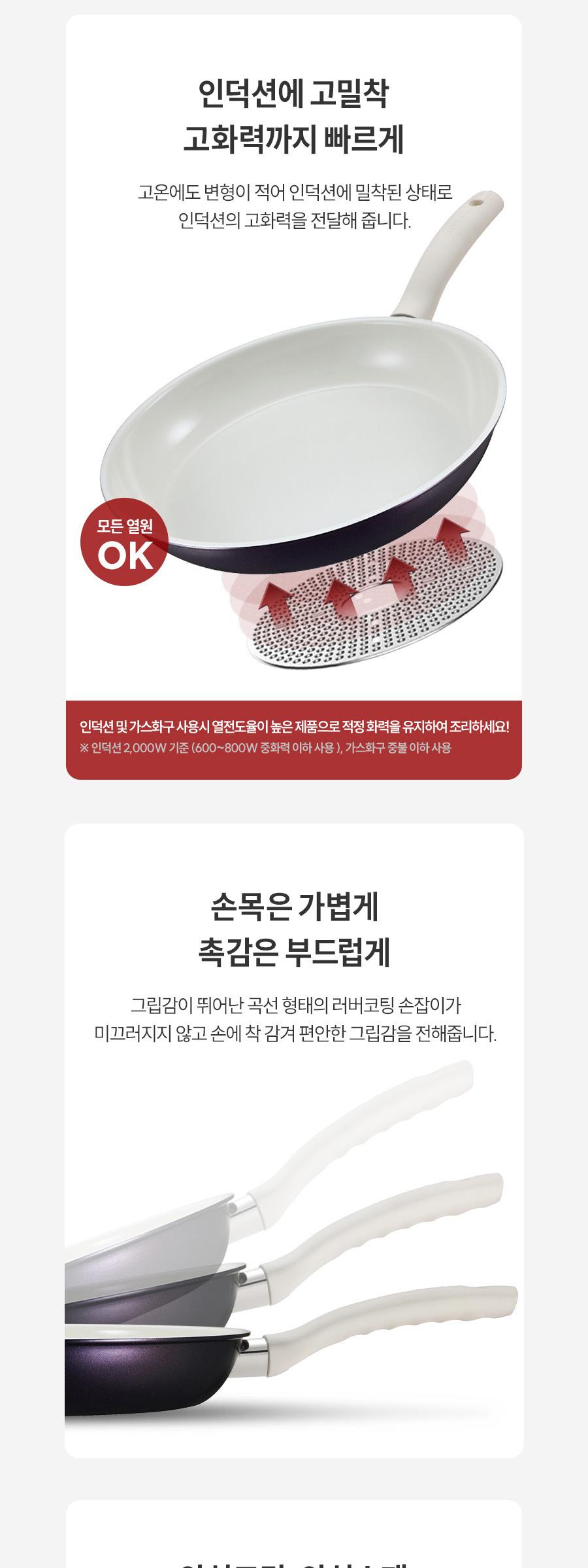 [해피콜] 사파이어 화이트 IH 프라이팬 3종A(프28+궁28+유리뚜껑28) 상세 이미지 5