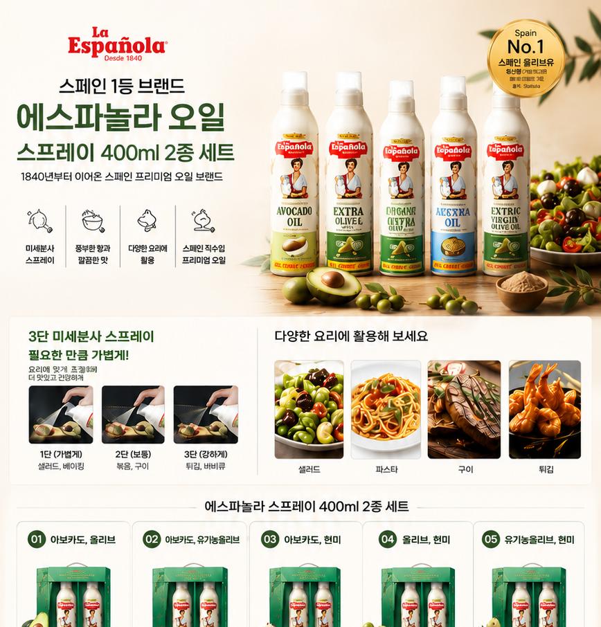 에스파뇰라 스프레이400ml 2종(유기농올리브,현미) 상세 이미지 2