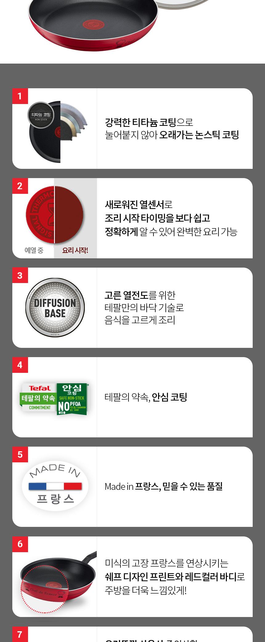 [테팔] 밸리드쿡 티타늄 프라이팬 28cm+유리뚜껑 28cm 상세 이미지 8