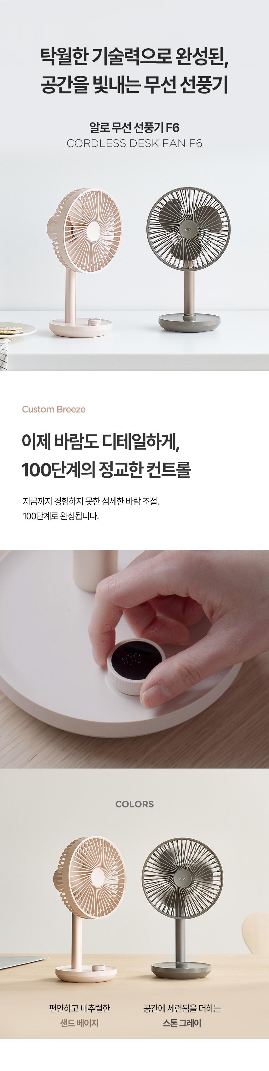 [알로코리아] 100단계 
무선 탁상용 써큘레이터형 선풍기 F6 상세 이미지 2