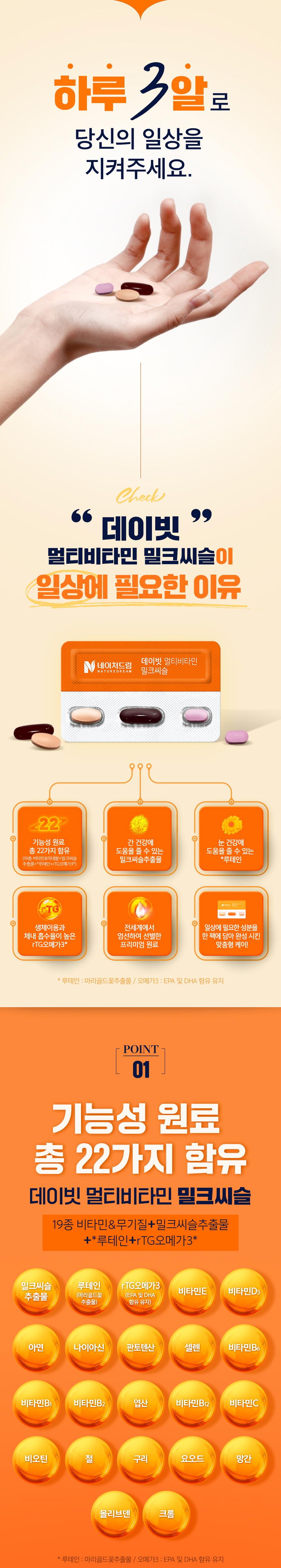 네이처드림 데이빗 멀티비타민 밀크씨슬
(캡슐 1000mg + 정제 900mg + 정제 600mg)x 30개입 상세 이미지 3